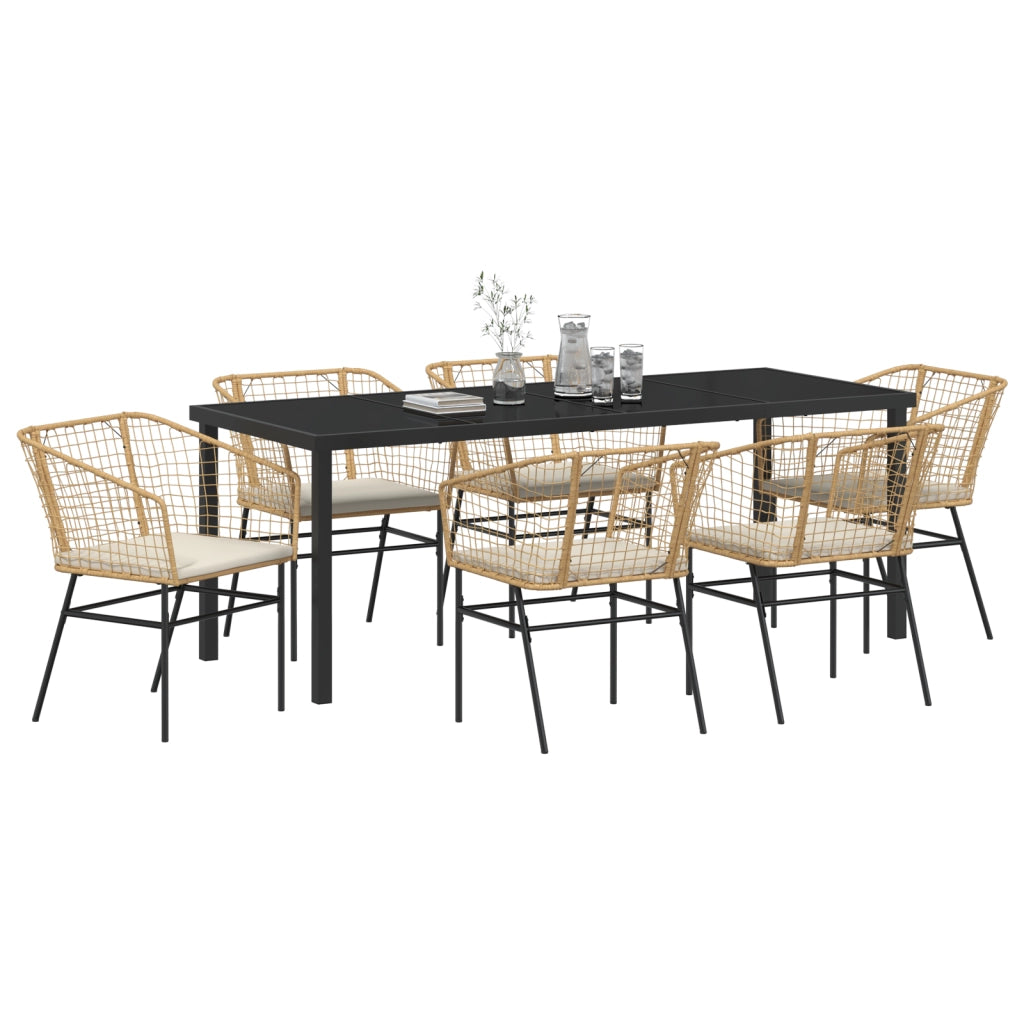 Set da Pranzo da Giardino con Cuscini Marrone Polyrattan