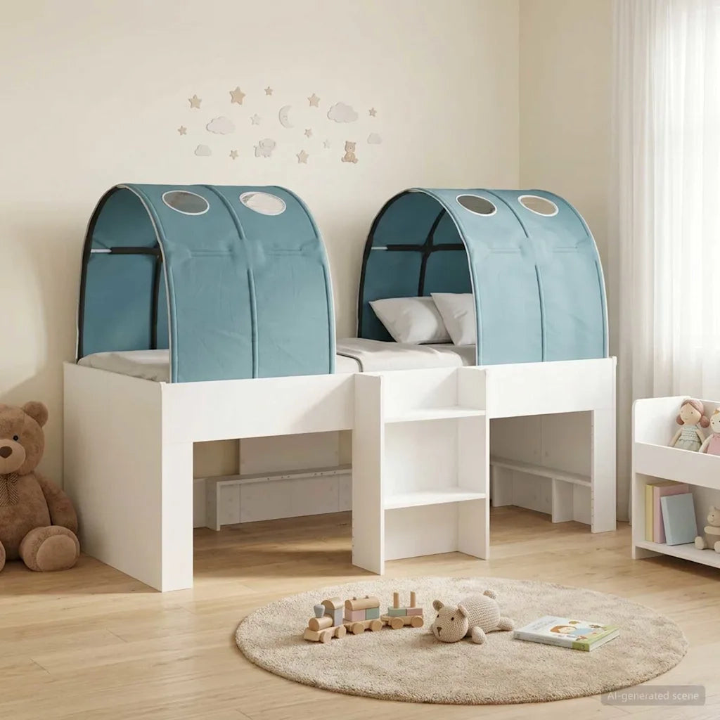 Letto con Tunnel 4 pcs Bianco e azzurro Legno ingegnerizzato 3423546
