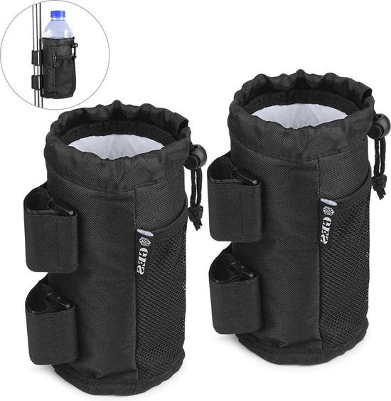 Set di contenitori per passeggini con taschino in maglia e chiusura a corda - adatto per ATV, passeggino, sedia a rotelle, scooter, barca e carrello da golf - 2 pezzi neri