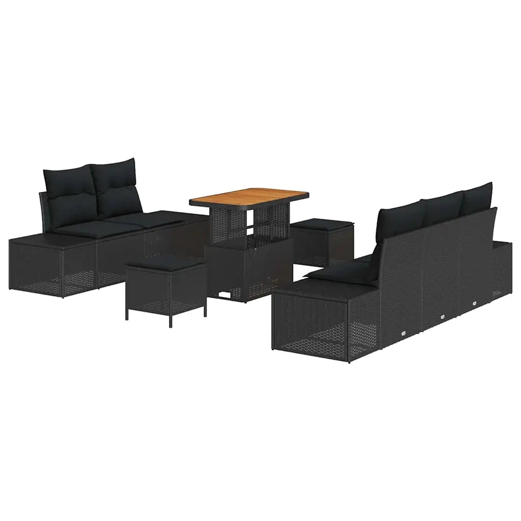 Set Divano da Giardino con cuscino 8 pcs Nero polyrattan 3362729