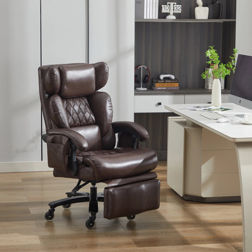Sedia da Ufficio Ergonomica con Massaggio e Riscaldamento ¨C Xylo ¨C Ecopelle, Poggiapiedi, Marrone