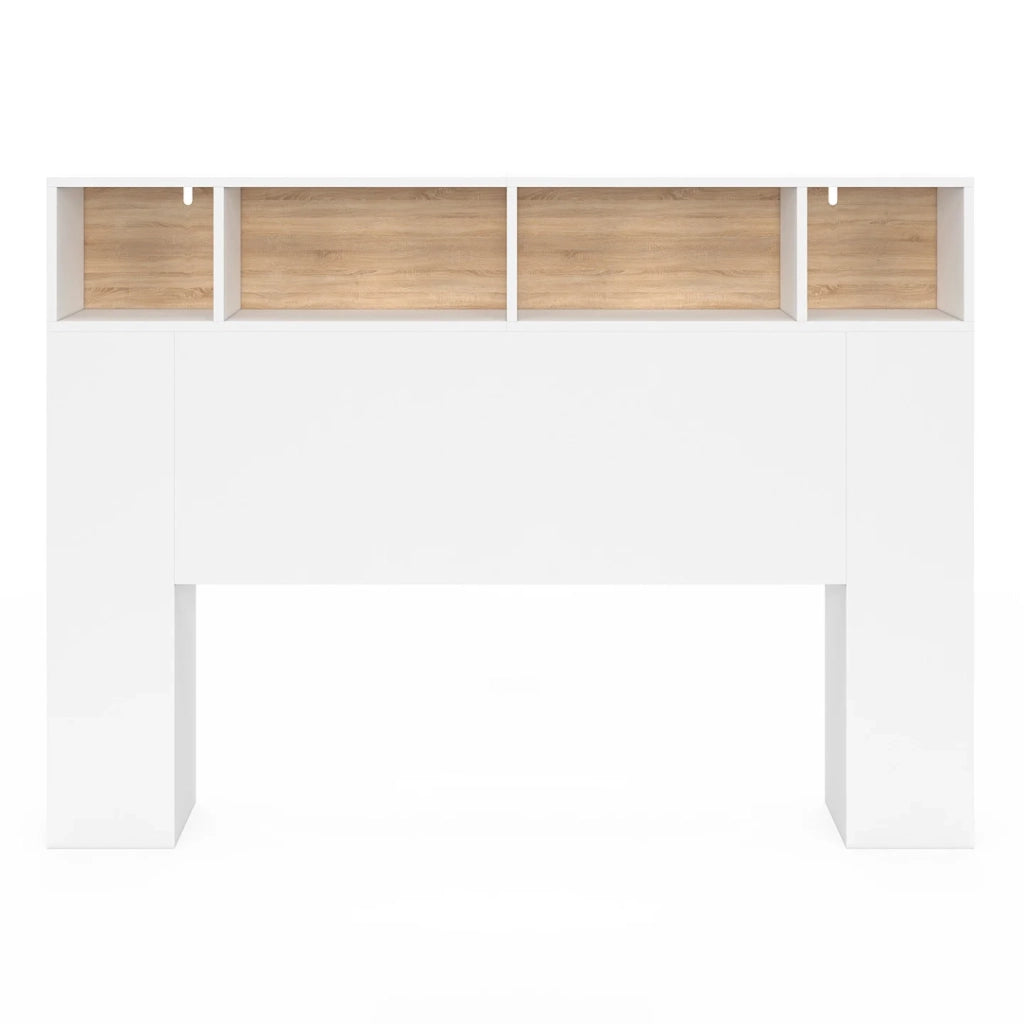 IDMarket - Testiera CLEO 145 CM con contenitori bianchi e faggio