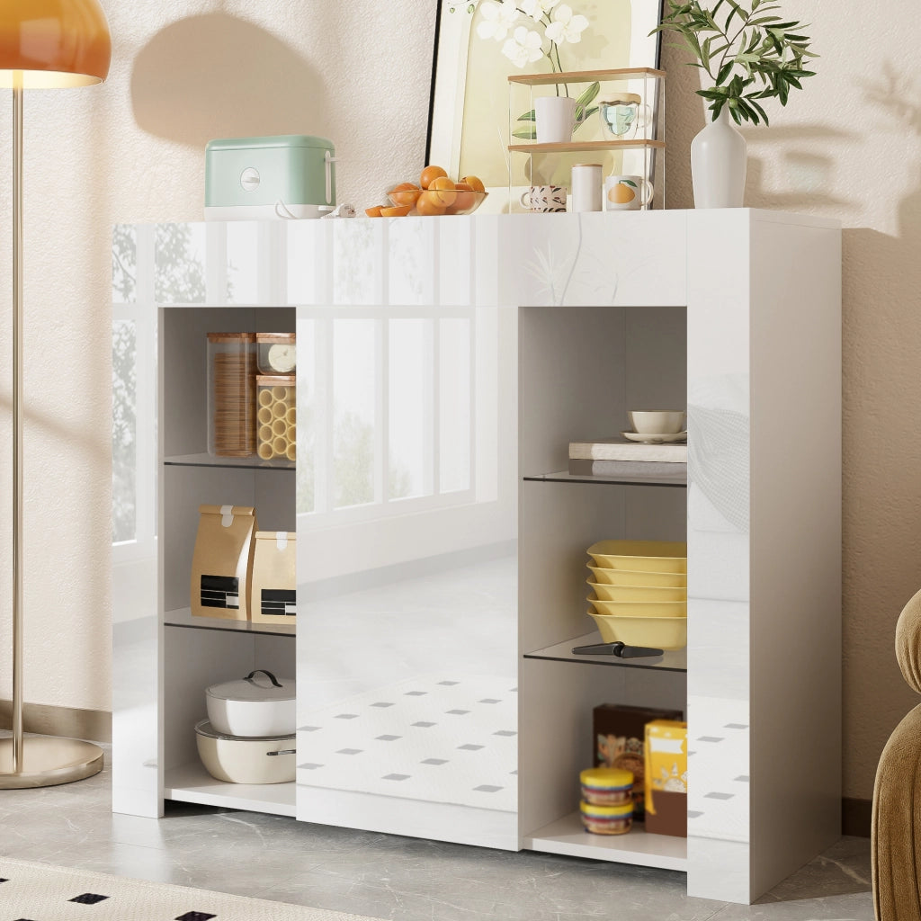 CREDENZA Bianca 95x35x83 cm con Ripiani in Vetro e anta