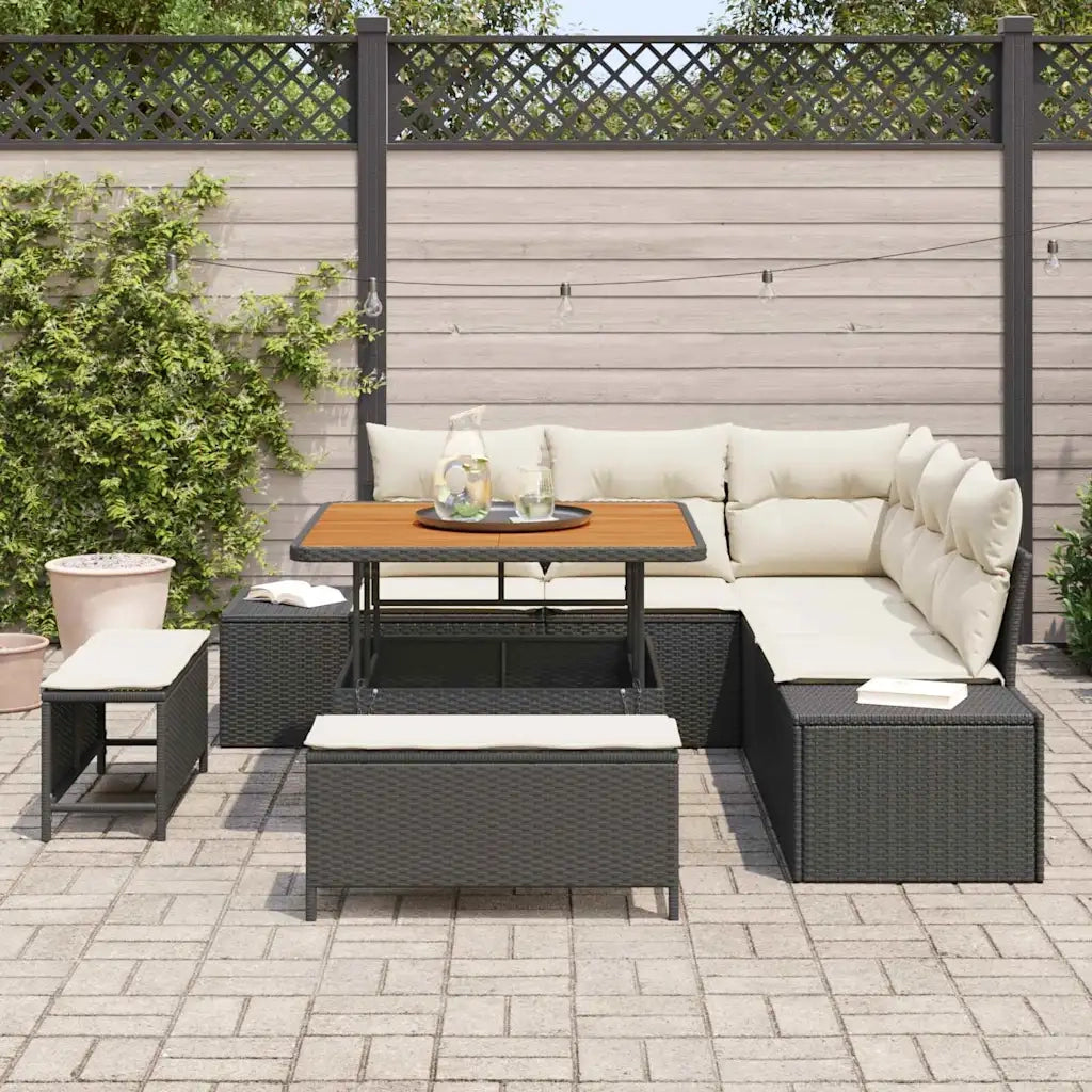 Set Divano da Giardino con cuscino 8 pcs Nero Poly Rattan
