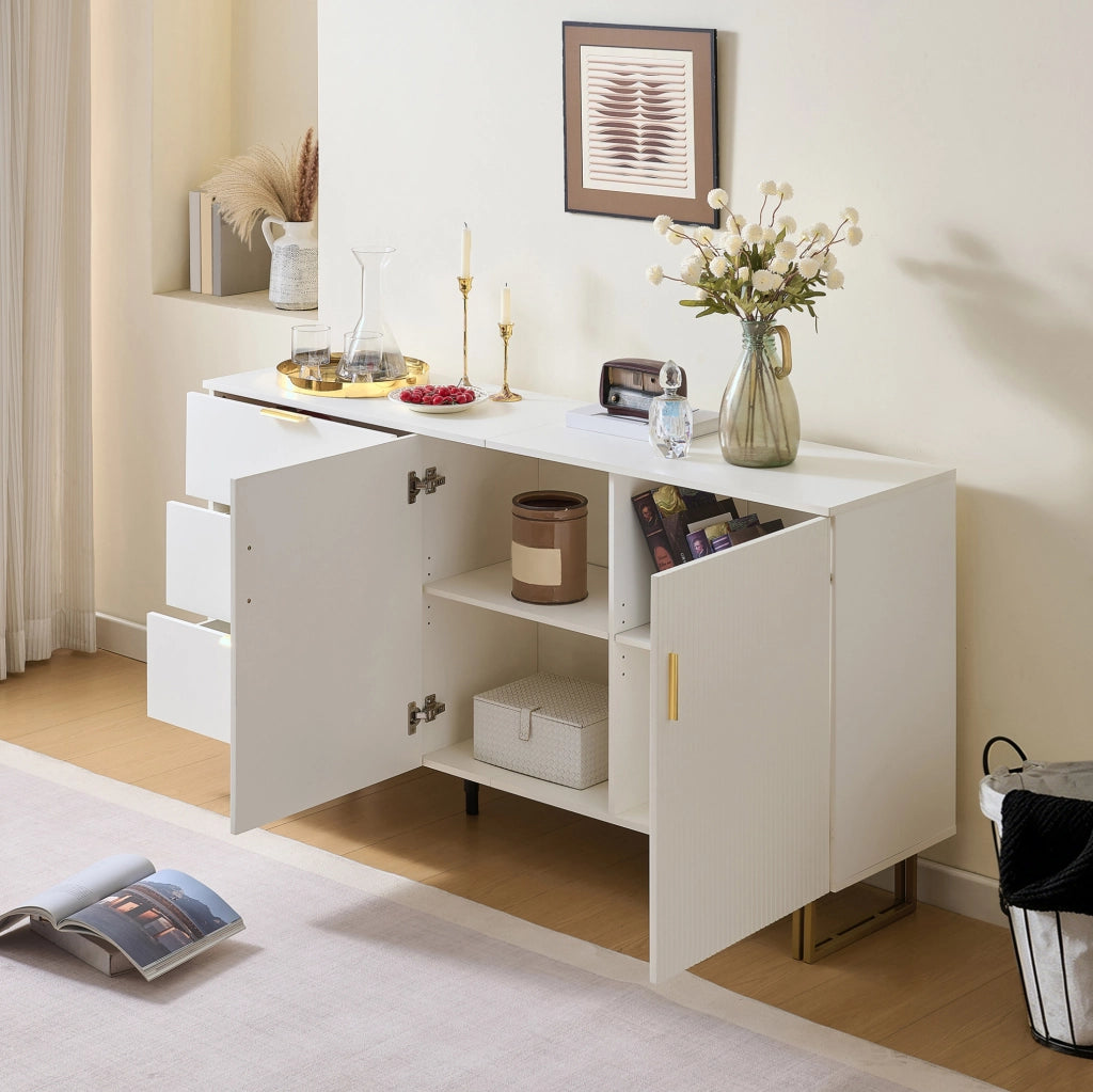 Credenza moderna bianca 160 cm con 2 ante e 3 cassetti