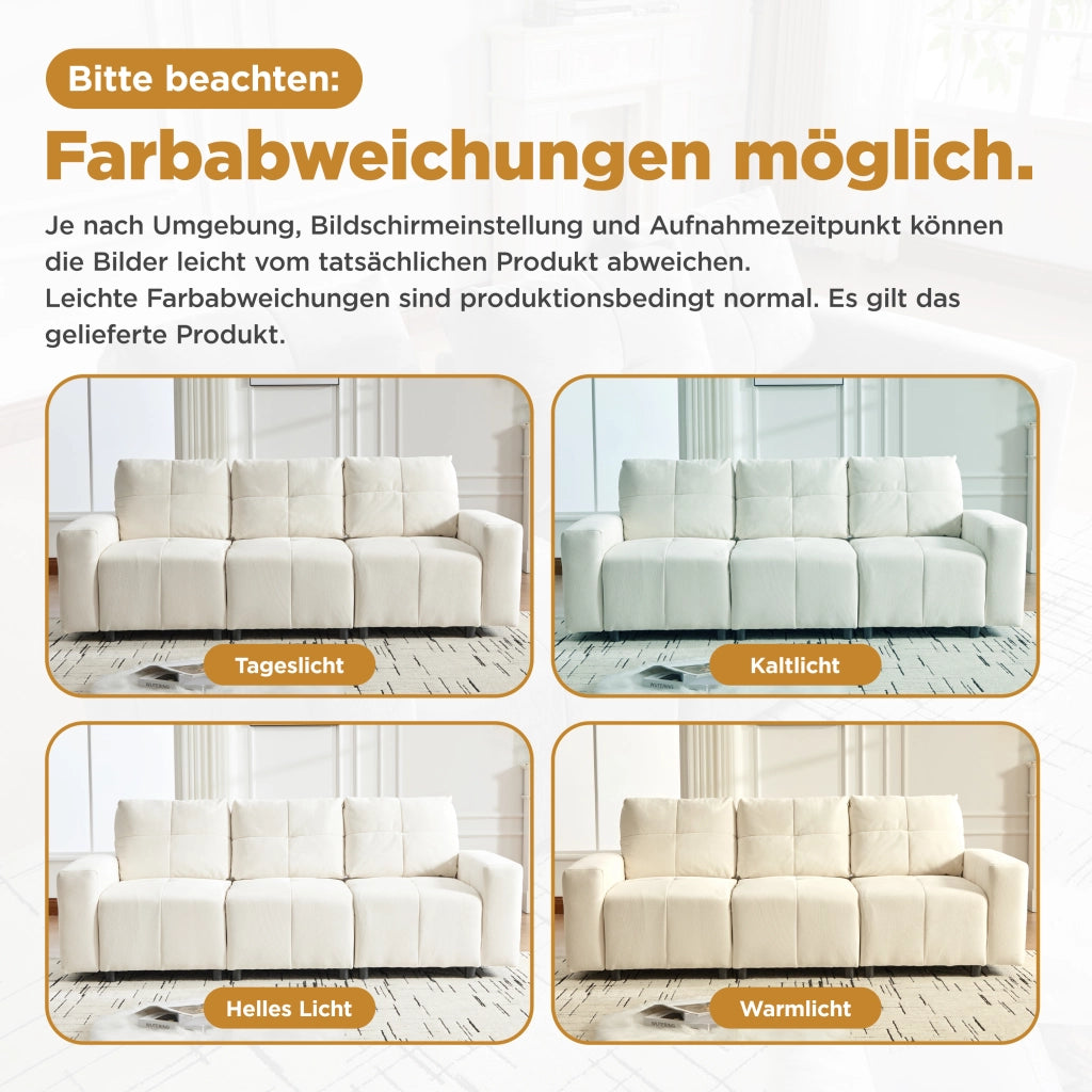 Divano convertibile 3 posti con schienale regolabile e seduta profonda, in ciniglia, Beige Bianco, 213 × 94 × 84 cm