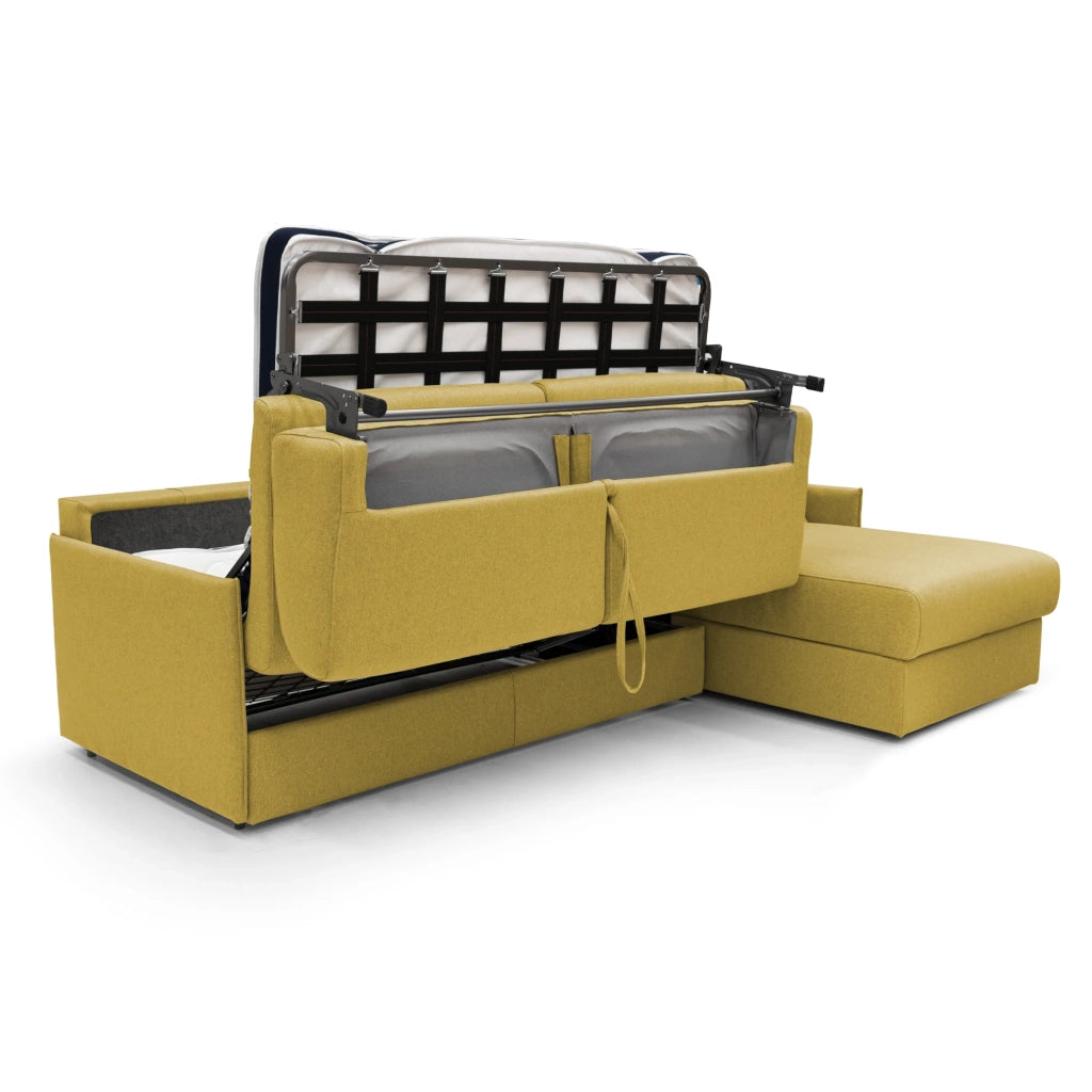 Evans Divano letto angolare con penisola in morbido tessuto impermeabile T13 232 cm Sinistro (mat. 120x197)  giallo