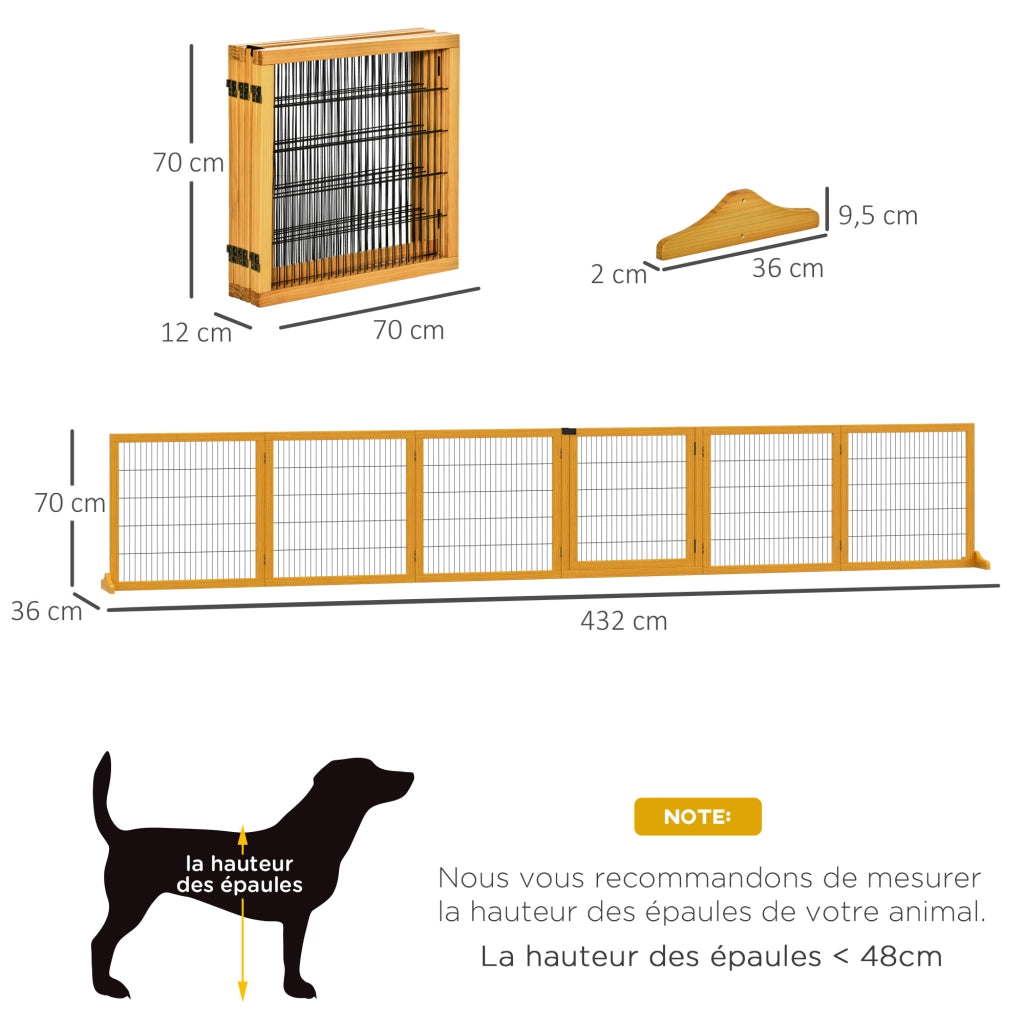 Barriera per cani pieghevole 6 pannelli ¨C zephmum ¨C giallo 432x36x70 cm