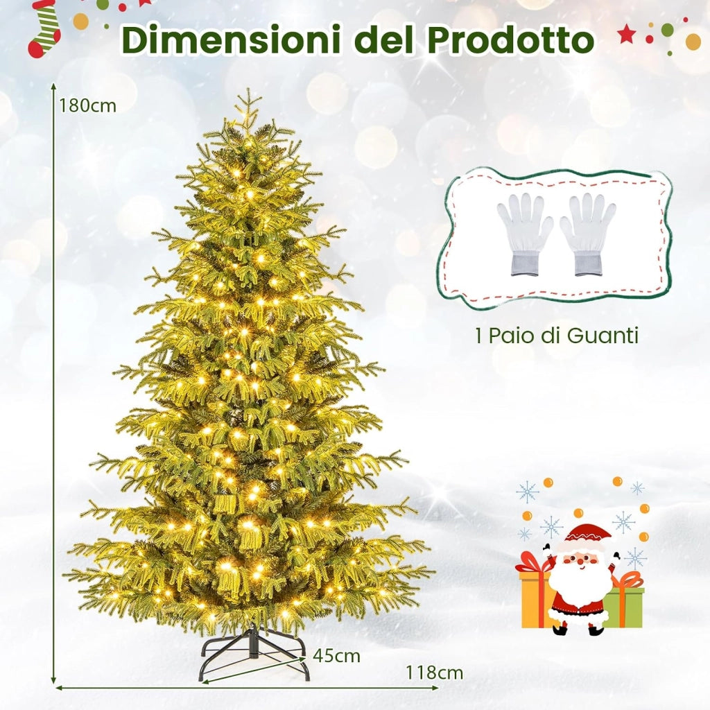 Albero di Natale 180 cm, Albero di Natale Pre-illuminato con 270 Luci LED Bianco Caldo, 746 Punte di Rami & Base in Metallo Pieghevole, Decorazione Natalizia (180 cm)