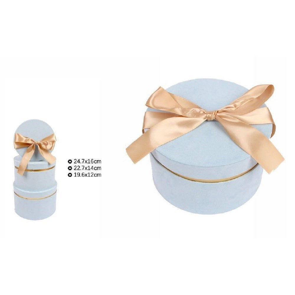 Trade Shop - Set 3 Pz Scatole Scatola Box Regali Varie Misure Matrioska Rotonde Azzurro 71943 -