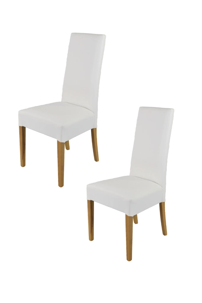 Set 2 sedie Luisa Tommychairs in faggio color rovere, seduta e schienale rivestiti in pelle artificiale bianca