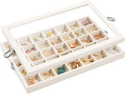 Organizzatore di Sieramenti con Coperchio, 35 Righi di Organizzazione per Orecchini in Felpa in Beige