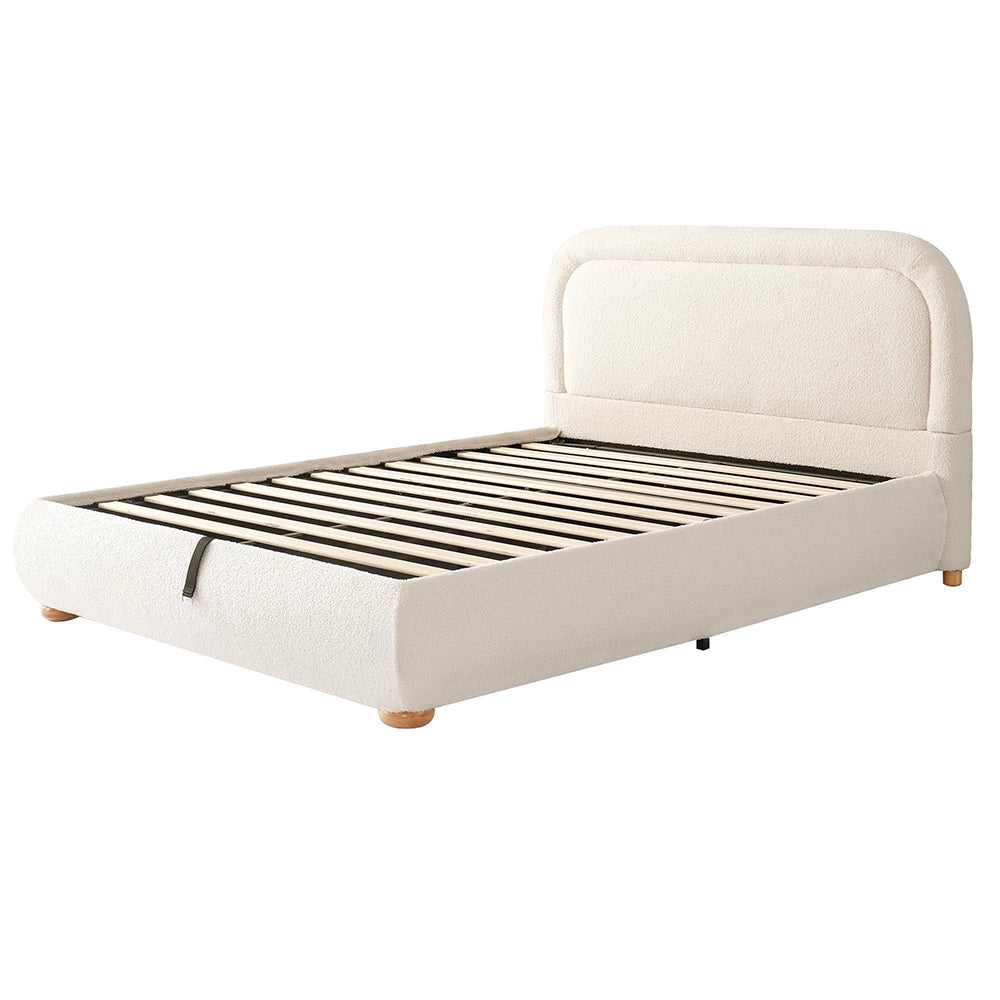 Letto imbottito capitonnato - Xylo - 140x190 cm - Beige - Testiera imbottita idraulica