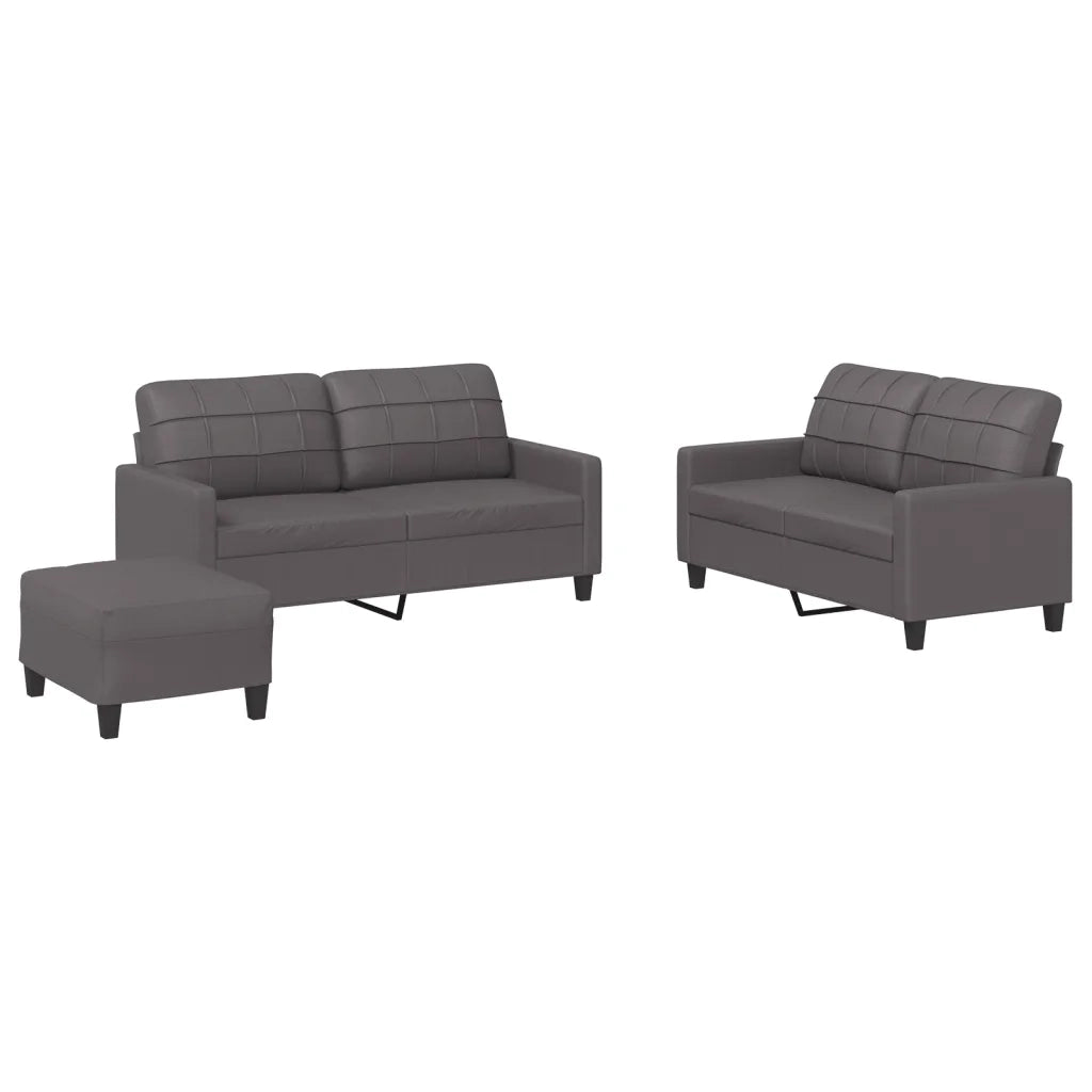 Set di Divani 3 pz con Cuscini Grigio in Similpelle