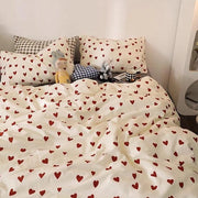 Set di coperte per bambini e adolescenti 135 x 200 cm con motivo di cuori rosso bianco, con cuscino e copri cuscino 40 x 80 cm in microfibra, con zip
