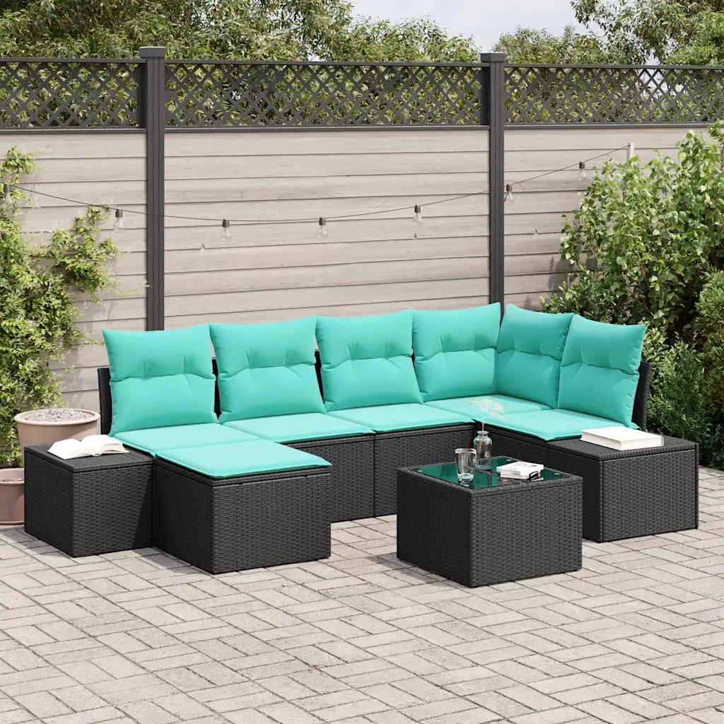 Set Divano da Giardino 7 pz Nero polyrattan 3347146