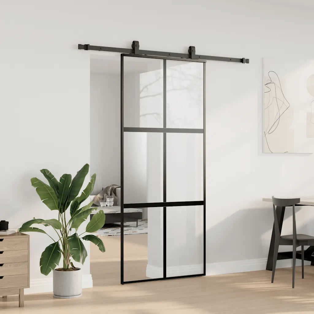vidaXL Porta Scorrevole Set Ferramenta Nera 90x205 cm Vetro Temperato