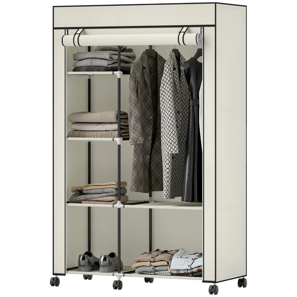 Armadio in tessuto con ante ¨C zephmum ¨C 6 ripiani, 1 appendiabiti, colore crema