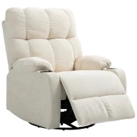Poltrona Reclinabile 135° con Portabicchieri e Poggiapiedi, in Tessuto Effetto Lino, 88x96x108 cm, Beige