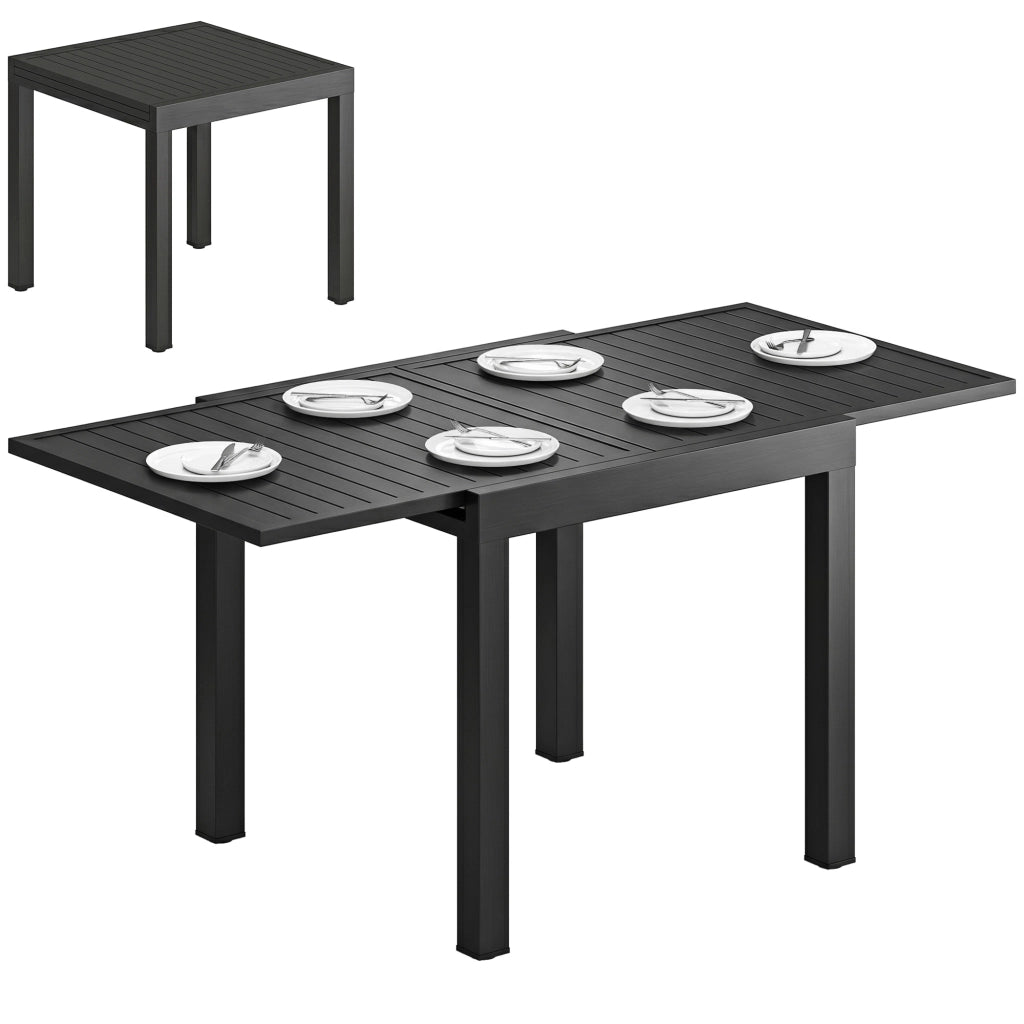 Tavolo da Giardino a Doghe Allungabile per 4-6 Persone, in Alluminio, 80-160x80x75 cm, Nero