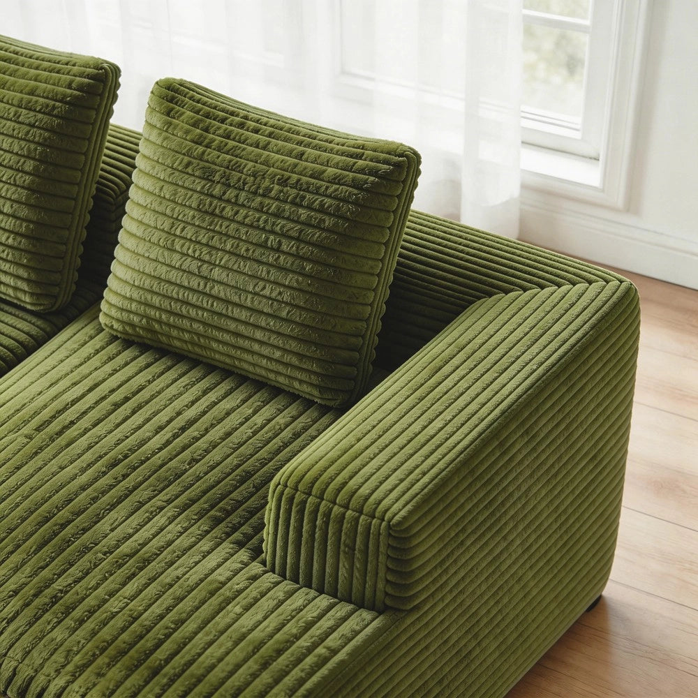 Divano angolare con Chaise Longue ¨C Minimal ¨C verde tessuto velluto morbidissimo