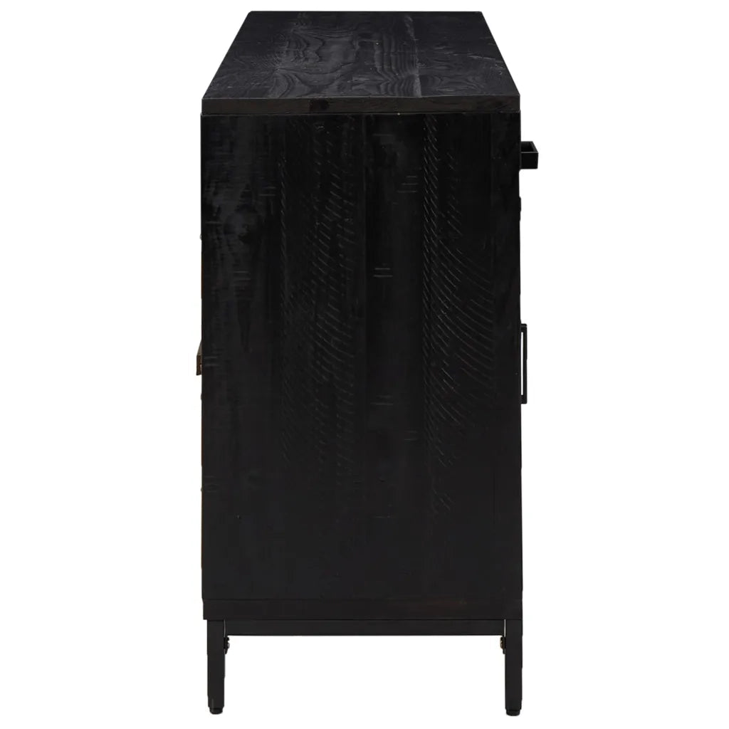 Credenza Nera 110x35x70 cm Legno Massello di Pino Riciclato