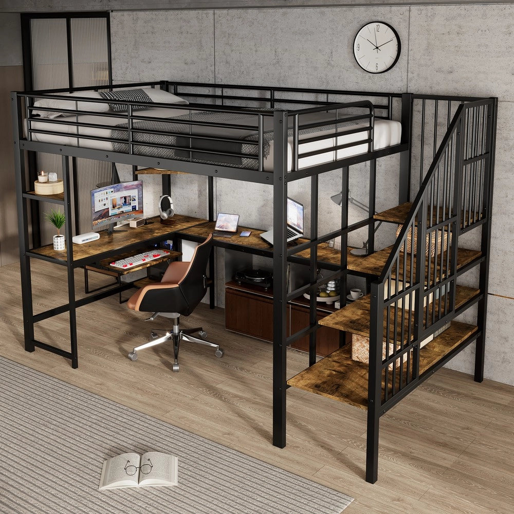 Letto a soppalco ¨C Minimal ¨C nero metallo 120x200cm con scrivania