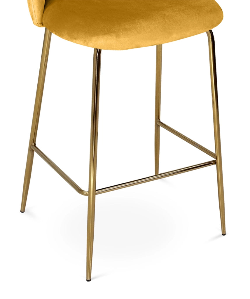 Sgabello cucina imbottito, sgabello alto in velluto giallo senape piede dorato – Nicole - SG32NIG