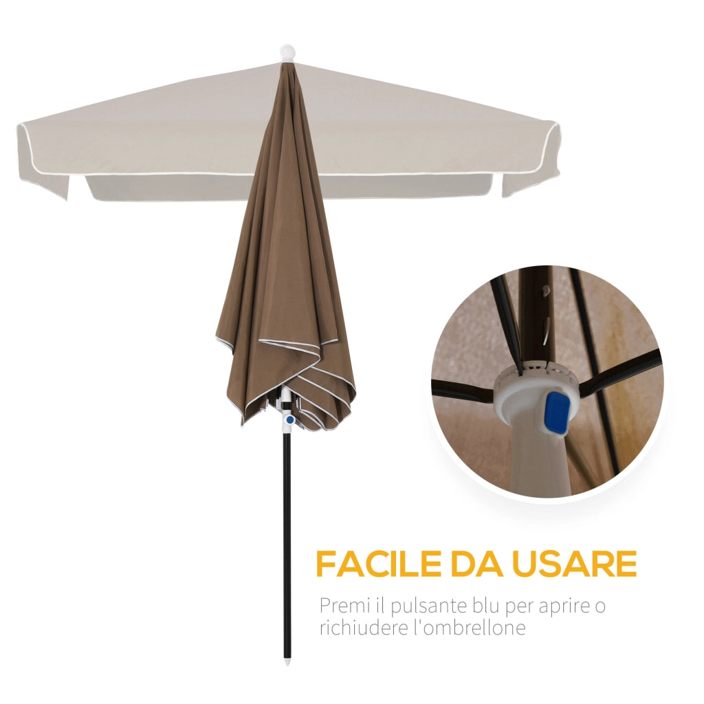EasyComfort Ombrellone 2x2 m da Esterno con Tettuccio Quadrato, Regolabile e Portatile, in Metallo e Poliestere, Caffè