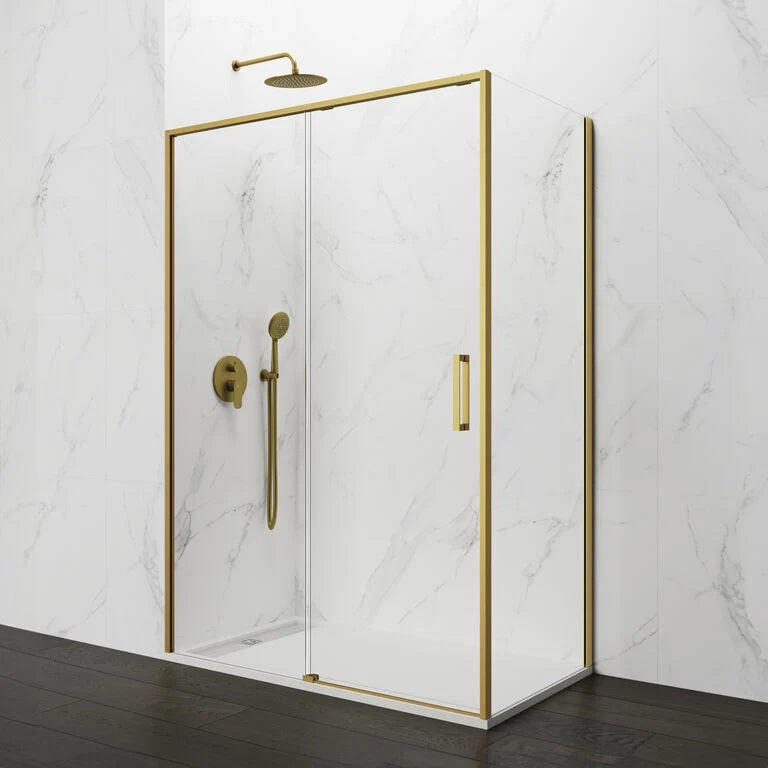 Box doccia angolare TWENTY fisso + scorrevole + laterale fisso 170x75 cm oro vetro trasparente