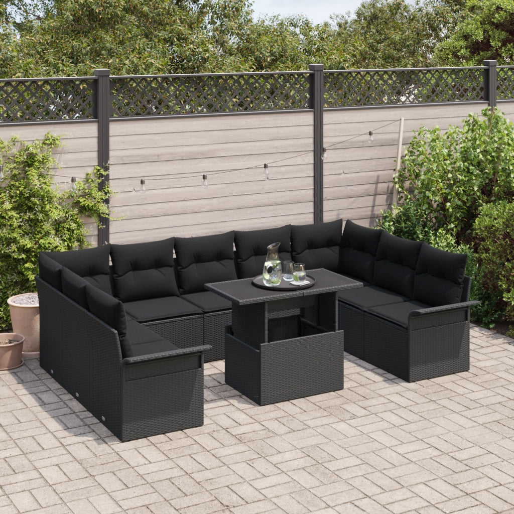 Set di SofÃ  da Giardino 10 Pezzi con Cuscini Rattan Nero