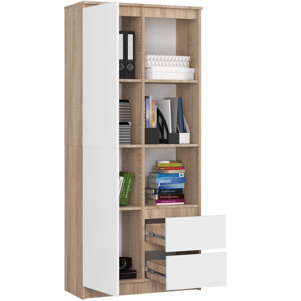 Libreria AKORD R11 Sonoma Quercia, Bianco 80 cm 2 ante 2 cassetti 80x35x180 cm