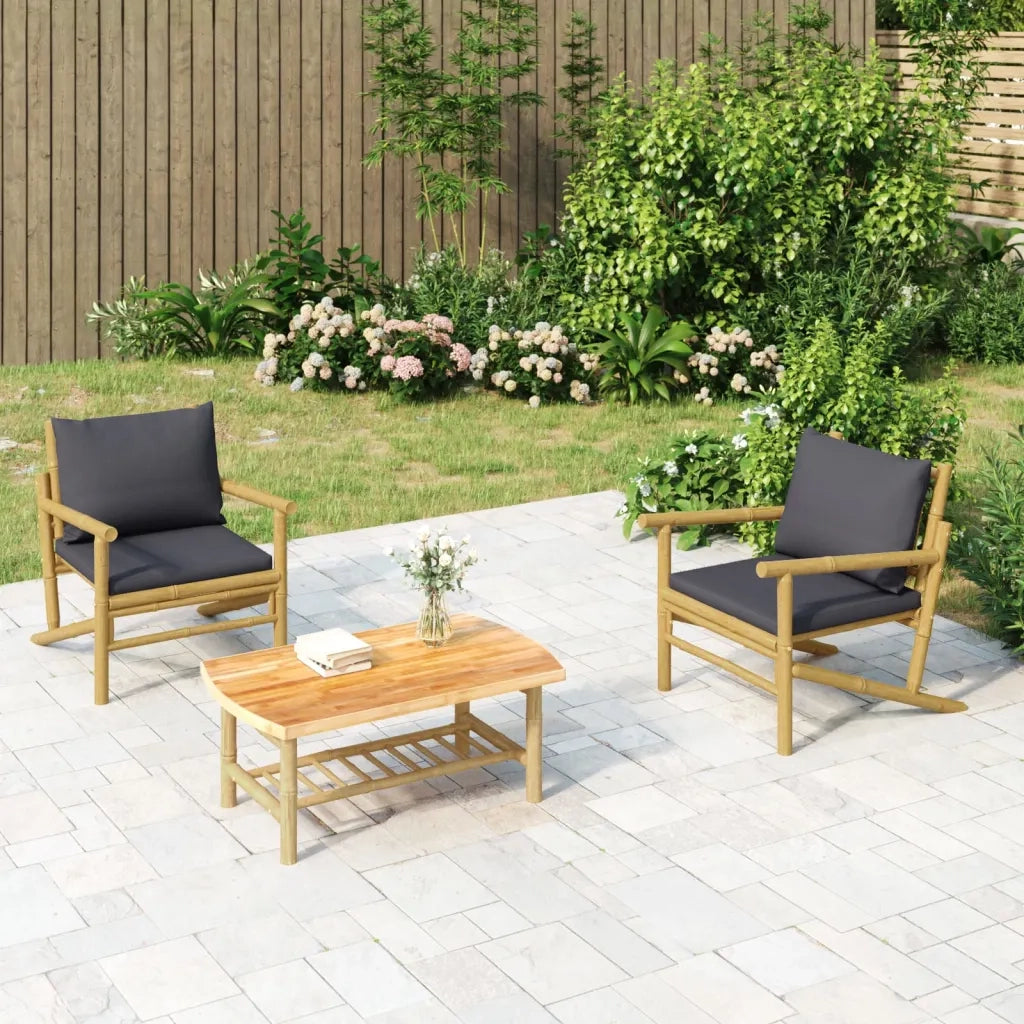 Sedia da patio-Sedie da Giardino 2 pz con Cuscini Grigio Scuro in Bamb¨´ 184318