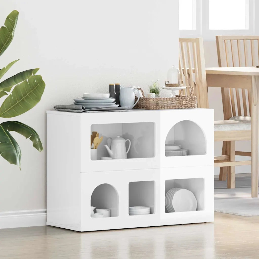 Credenza Bianco Lucido 80.5 x 35 x 59 cm Legno multistrato