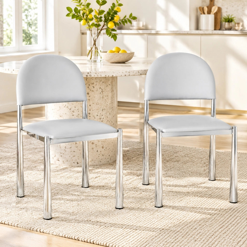Sedia da pranzo moderna in PU grigio chiaro con schienale semicircolare