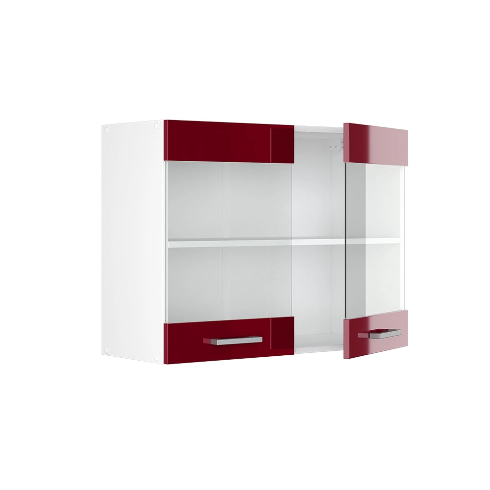 Vicco Pensile universale Rosso bordeaux lucido 80 cm con ante in vetro