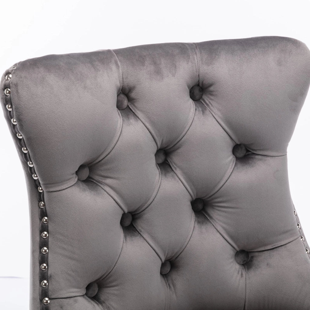 Set di 2 Sgabelli da Bar con Schienale Alto e Piedini Regolabili; Borchie Decorative; Velluto; Grigio