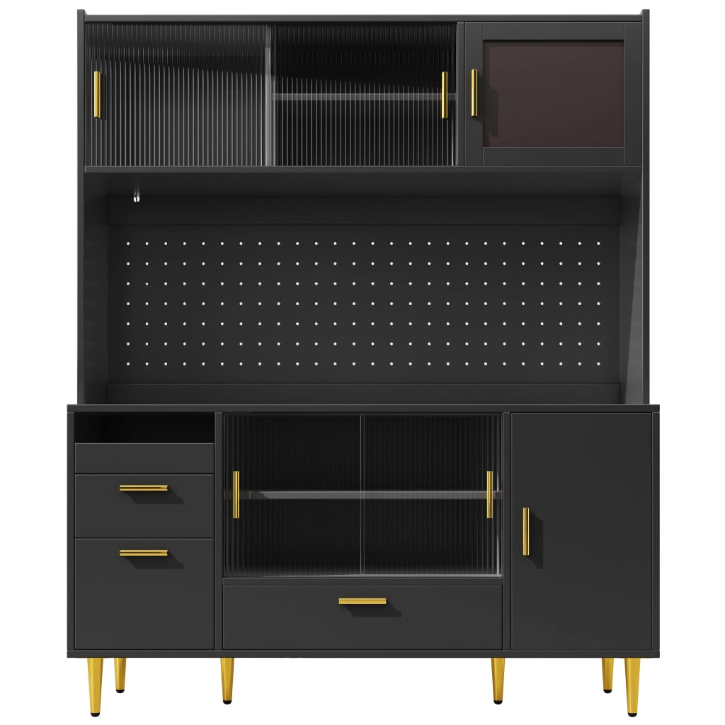 Credenza da cucina con cassetti e LED - per cucina - in MDF - 140×40×180 cm - nero