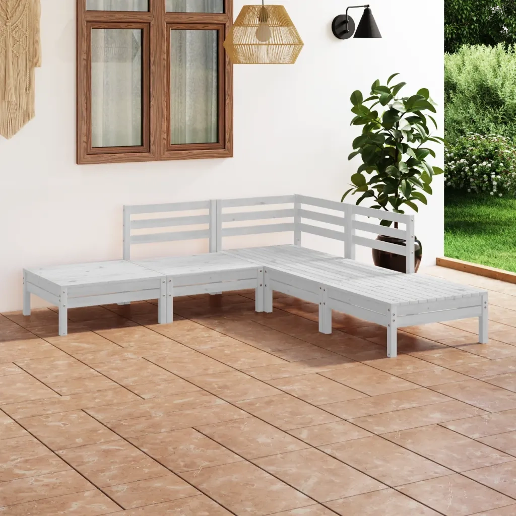 Set Salotto da Giardino 5 pz | Set di Mobili da Esterno in Legno Massello di Pino Bianco