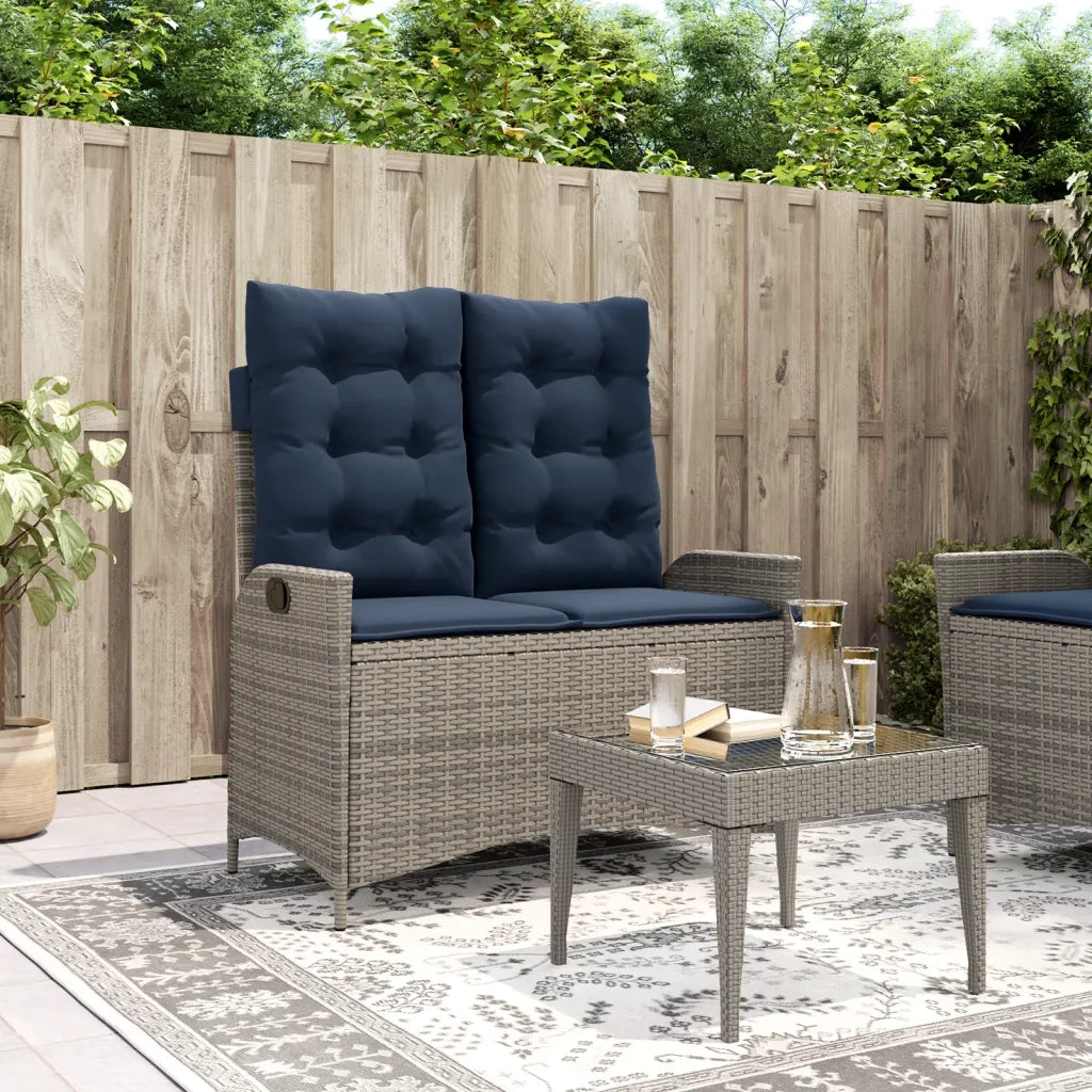 Panca Reclinabile da Giardino con Cuscini-Sgabello-Sedia da esterno Grigia in Polyrattan 830231
