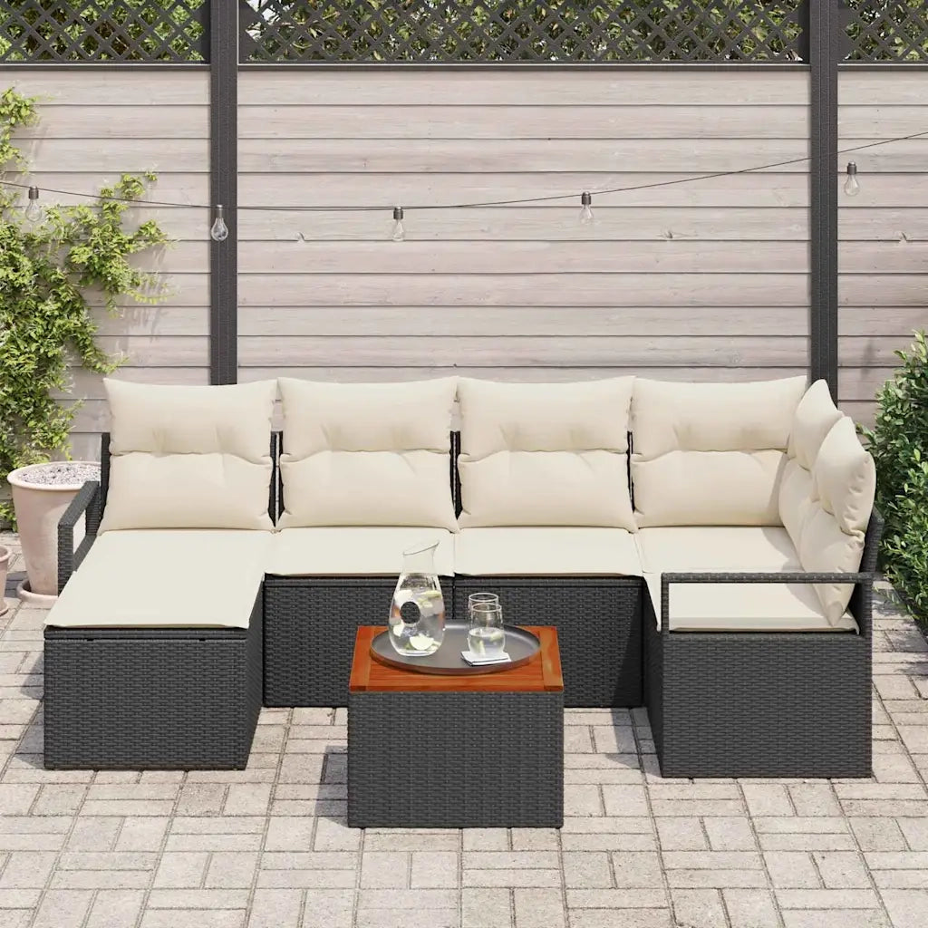 Set Divano da Giardino con cuscino 7 pcs Nero polyrattan
