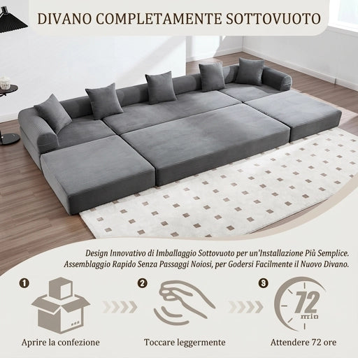 Divano modulare 4 posti in velluto a coste grigio scuro 270x180 cm