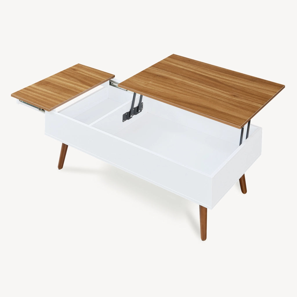 Tavolino da Salotto Flesen con Piano Sollevabile e Scomparti 92 x 52 x 41 cm - Bianco/Effetto Noce [en.casa]