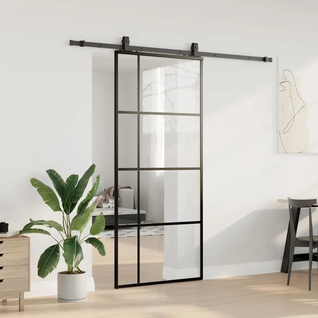 Porta Scorrevole con Ferramenta Nera 90x205 cm in Vetro ESG