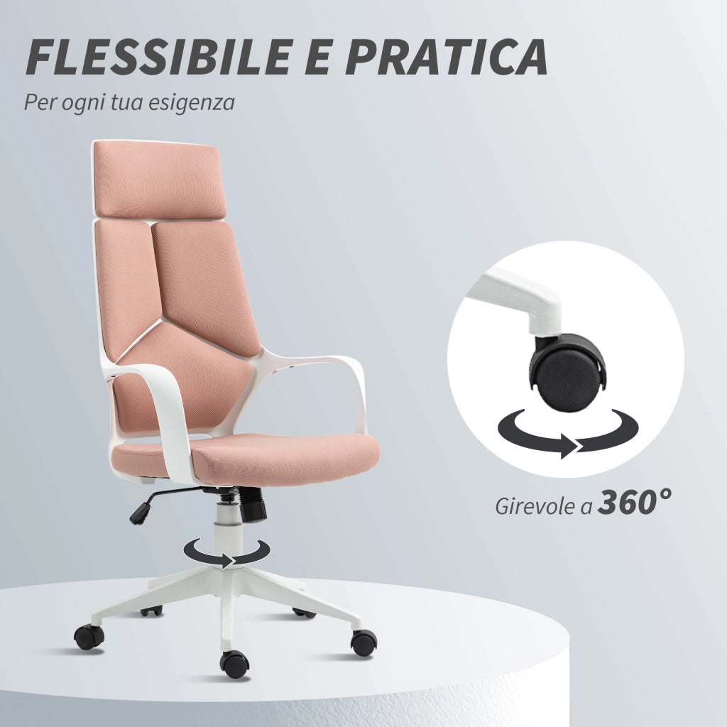 Sedia da Ufficio con Dondolo e Altezza Regolabile ¨C Zephmum ¨C Tessuto Rosa 63x63x117-127 cm