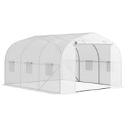 Serra a Tunnel per Giardino con 6 Finestre e Porta a Rullo, in Acciaio e PE, 3.5x3x2 m, Bianco