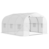 Serra a Tunnel per Giardino con 6 Finestre e Porta a Rullo, in Acciaio e PE, 3.5x3x2 m, Bianco