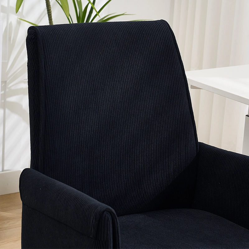Sedia da ufficio girevole ergonomica con supporto lombare e braccioli, base in metallo dorato, in velluto a coste nero