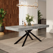 Tavolo da pranzo allungabile con piano da 93 mm, gambe incrociate, per sala da pranzo, cucina e soggiorno, grigio