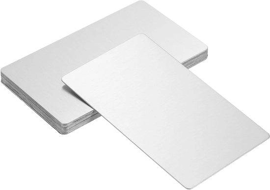 Lege metalen cartelle, 85 x 50 x 0,5 mm, acciaio inossidabile, nome per lasergravure, cartelle per DIY, argento, 10 pezzi. Adatto per la gravure e la personalizzazione.